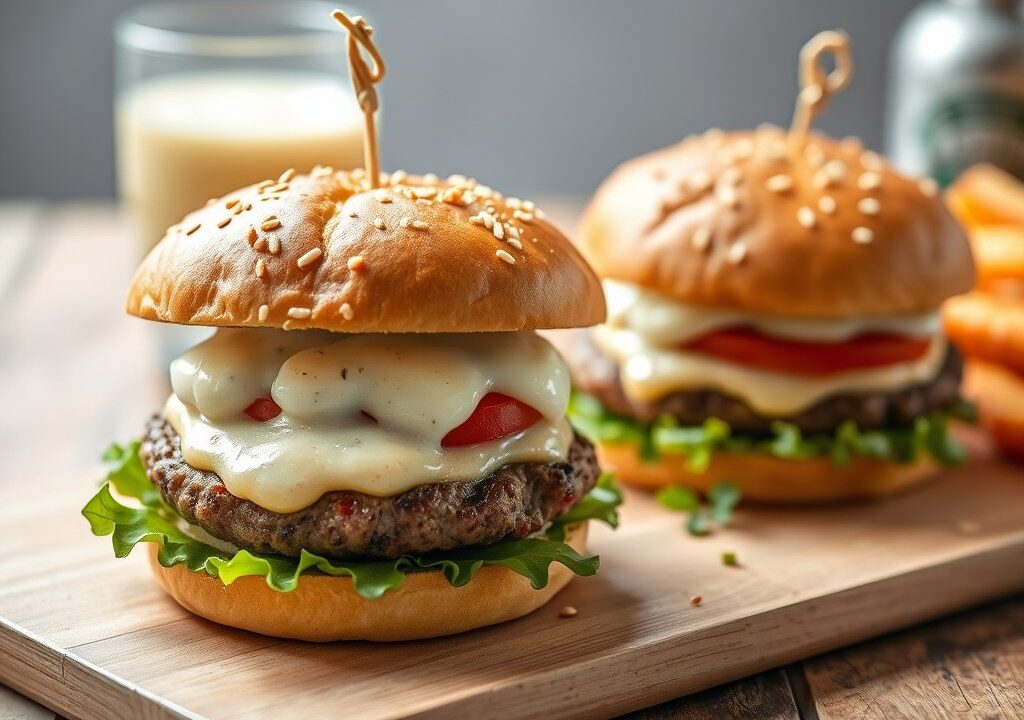 Groenteburgers met knoflooksaus, AI-gegenereerde illustratie