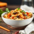 Groentespaghetti en auberginesaus
