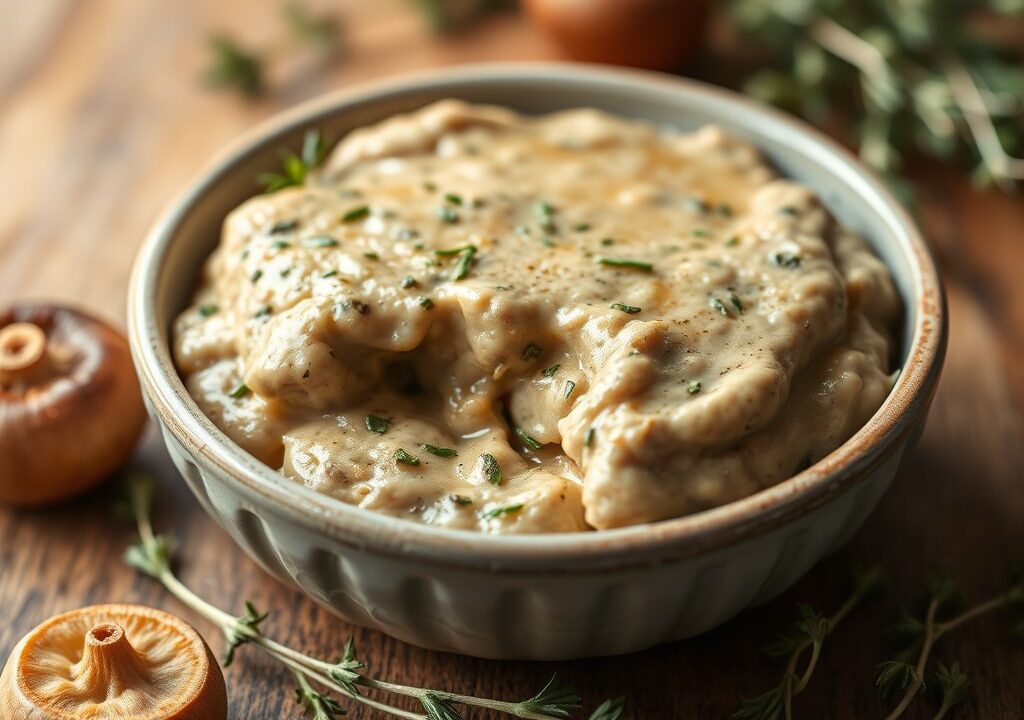 Grove champignonpaté, AI-gegenereerde illustratie