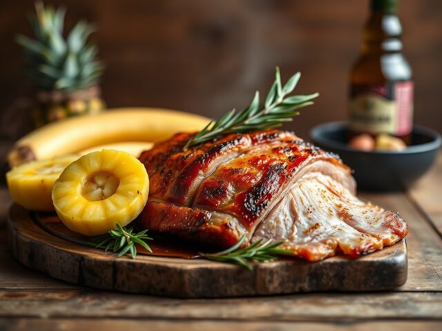 Ham met ananas op de bbq — AI-gegenereerde illustratie