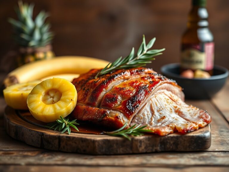 Ham met ananas op de bbq — AI-gegenereerde illustratie