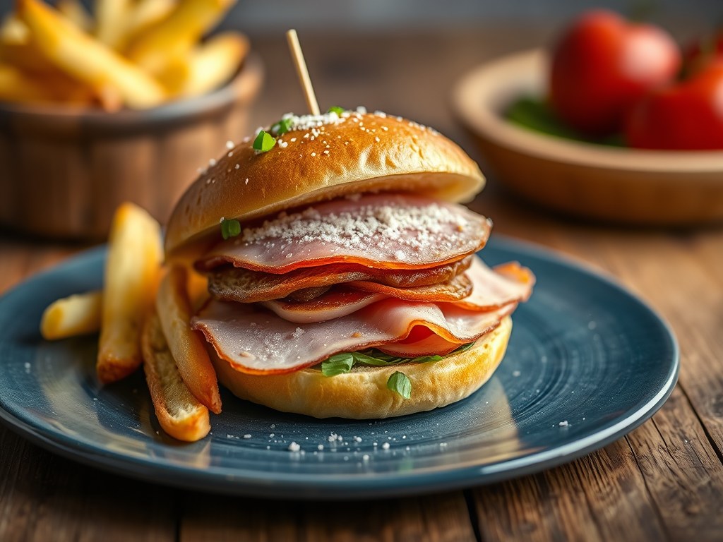 Hamburger met knolraapjes, AI-gegenereerde illustratie