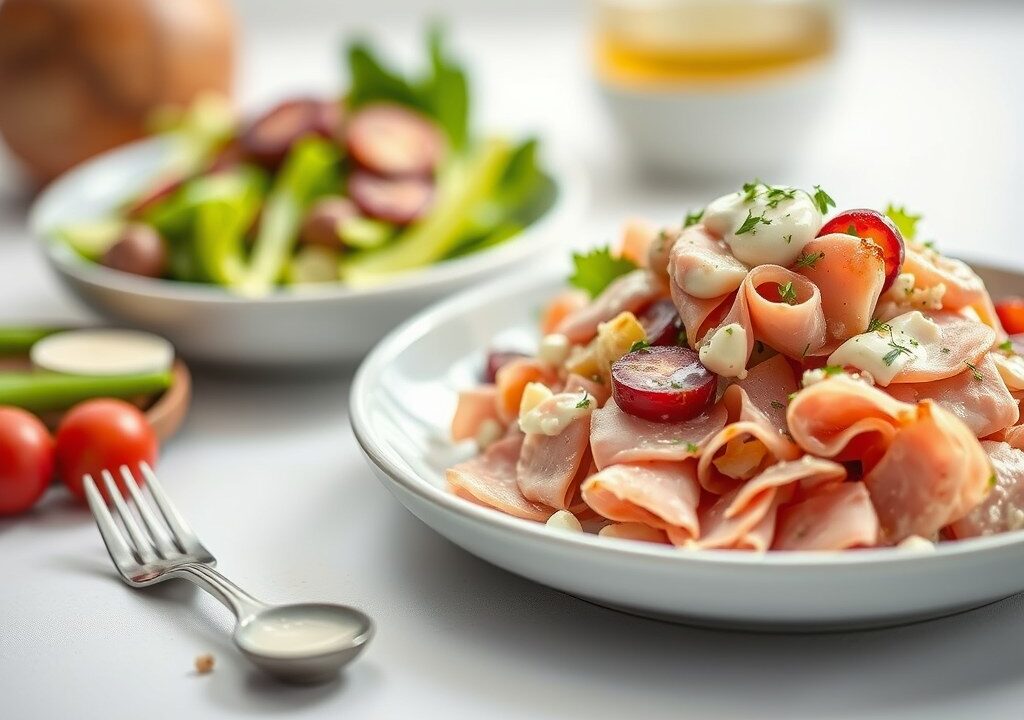 Hamsalade met asperges in kaaskorstje — AI-gegenereerde illustratie