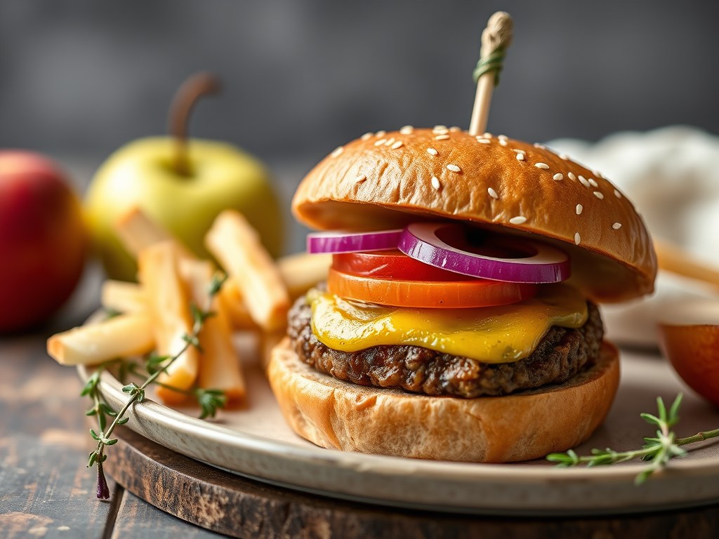 Hapje kleine wildburger met veenbessen, AI-gegenereerde illustratie