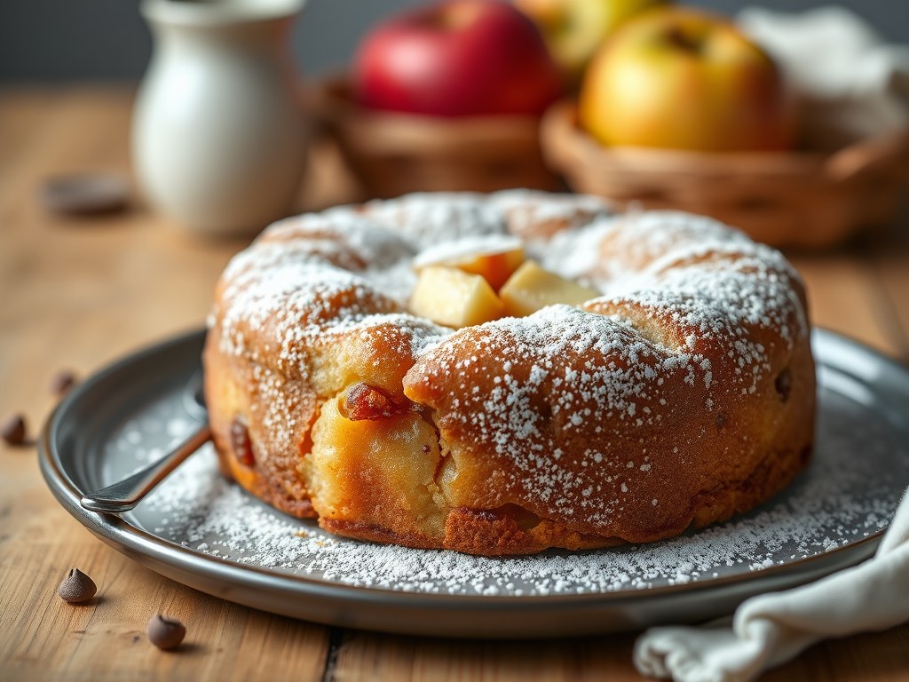 Hartige appelcake met zwarte pens en Postel Blond, AI-gegenereerde illustratie