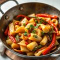 Hartige pannenkoeken met roerbakgroenten en chilidressing