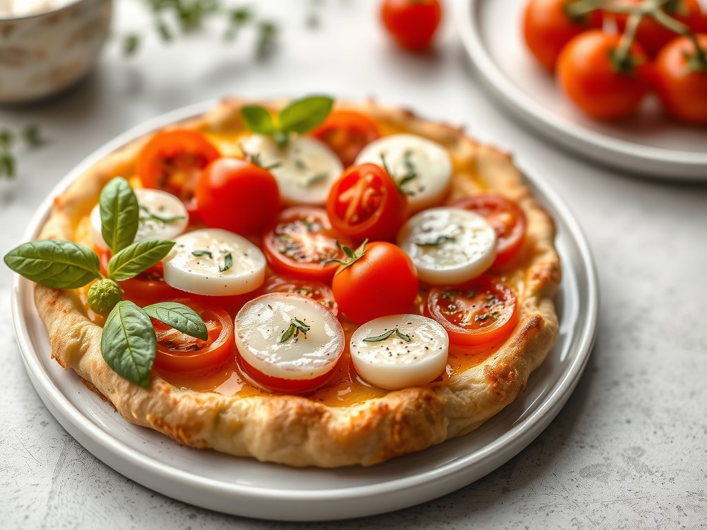 Hartige tarte tartin met tomaten en mozzarella, AI-gegenereerde illustratie