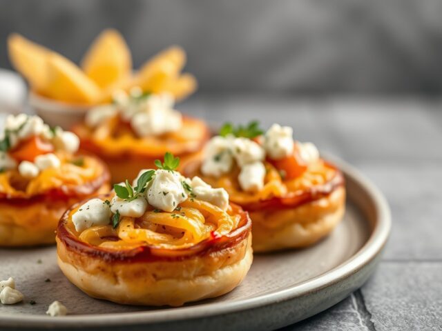 Heerlijke hapjes van brickdeeg met gorgonzola — AI-gegenereerde illustratie