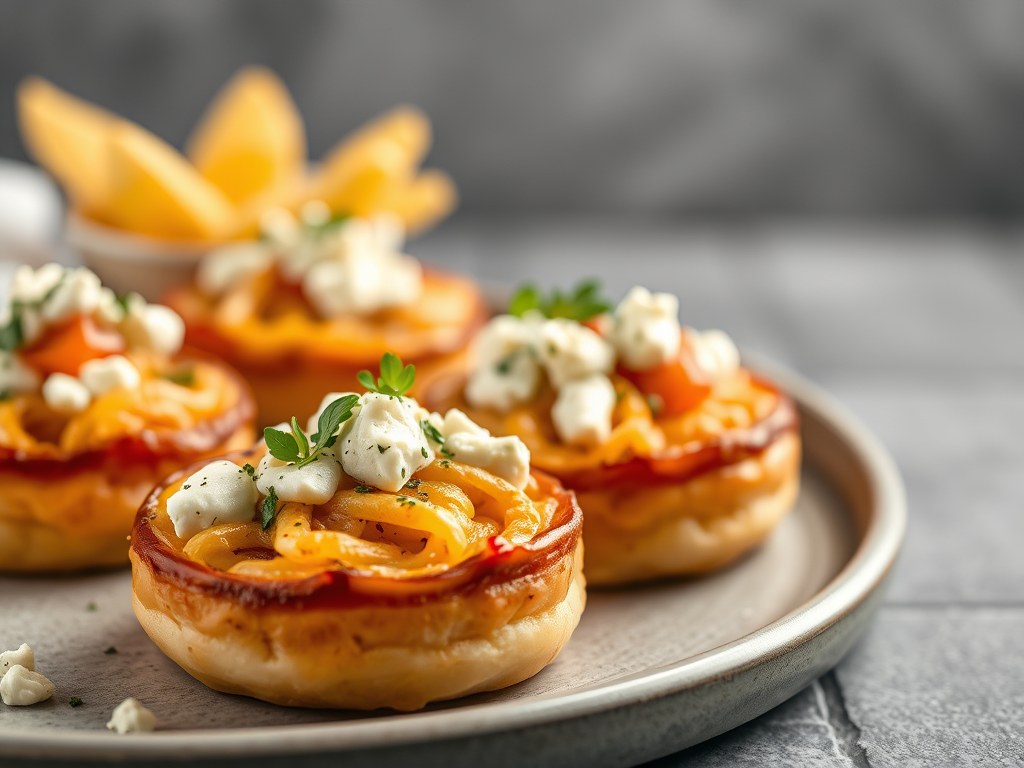 Heerlijke hapjes van brickdeeg met gorgonzola, AI-gegenereerde illustratie
