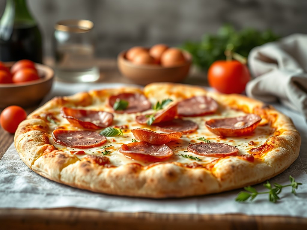 Heerlijke verse pizza, AI-gegenereerde illustratie