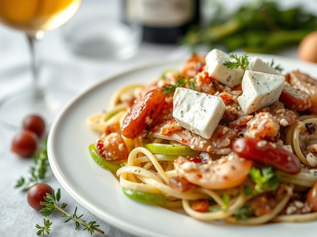 Herfstsalade met peer en roquefort, AI-gegenereerde illustratie