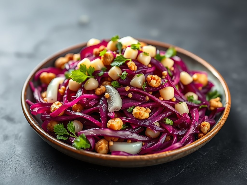 Herfstsalade met rode kool, AI-gegenereerde illustratie