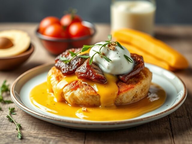 Hertenbiefstuk met wildsaus en waterkersmousseline — AI-gegenereerde illustratie