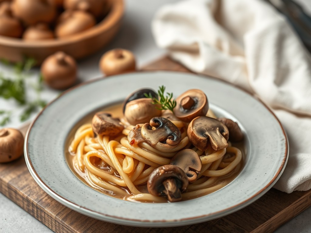 Hespengebraad in korst met champignons, AI-gegenereerde illustratie