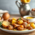 Hondshaai met kappertjes, kropsla en kasteelaardappelen