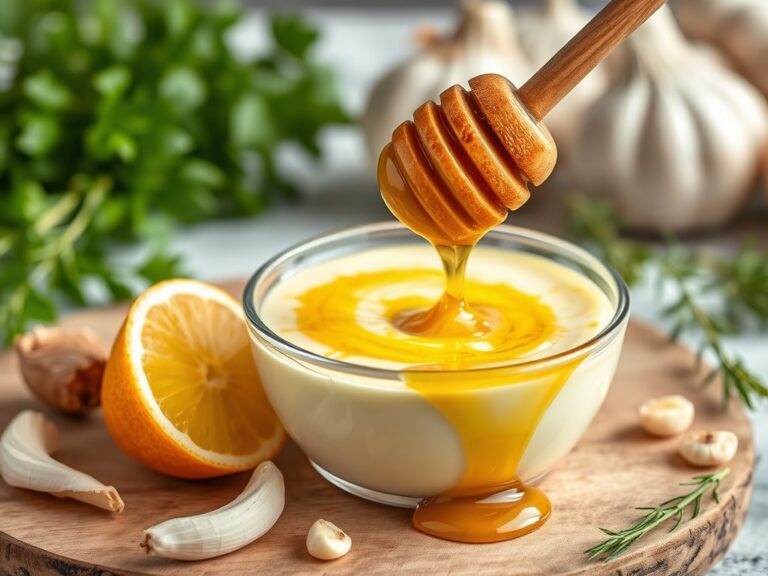 Honing-knoflook allioli (aioli) — AI-gegenereerde illustratie