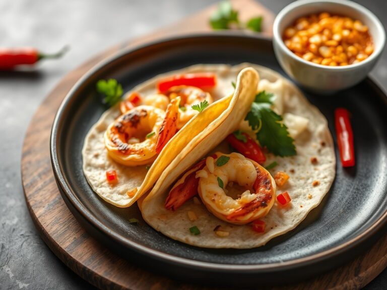 Hot tortillaflapjes met scampi — AI-gegenereerde illustratie
