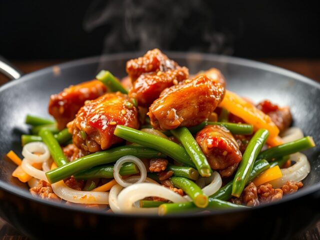 hot wings met chinese roerbakgroenten en sperziebonen — AI-gegenereerde illustratie