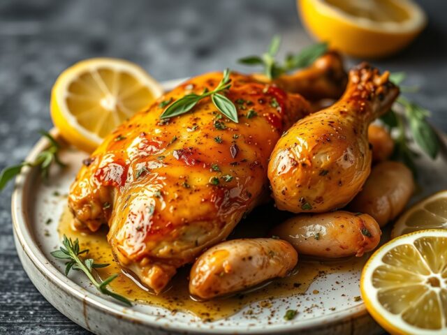 In Citrussap Gemarineerde Kip uit de Oven (van de BBQ) — AI-gegenereerde illustratie