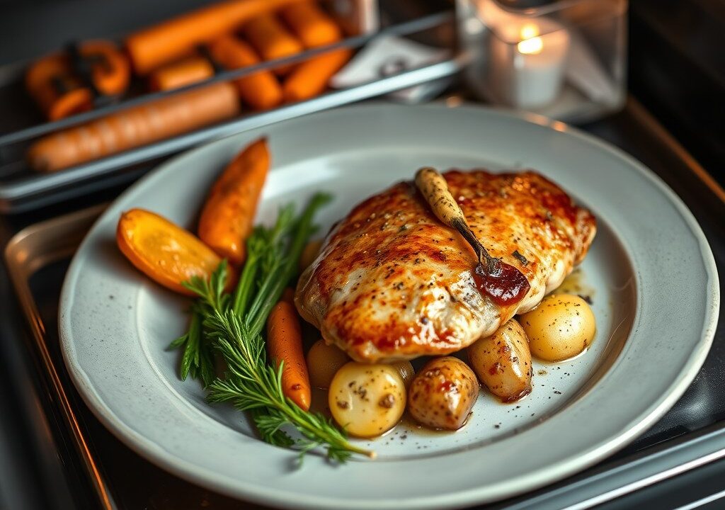 In de oven gegaarde tongscharfilet met gesmoorde savooikool — AI-gegenereerde illustratie