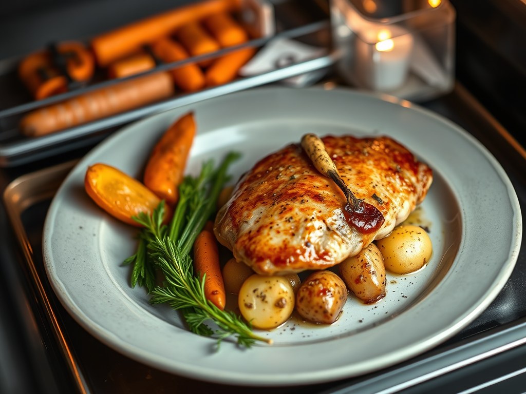 In de oven gegaarde tongscharfilet met gesmoorde savooikool, AI-gegenereerde illustratie