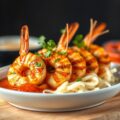 In Gember Gemarineerde Garnalen met een Pikante Tomatensaus