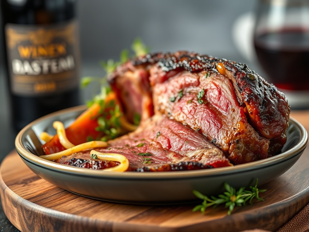In Wijn Gemarineerde Gebakken Ribeye, AI-gegenereerde illustratie