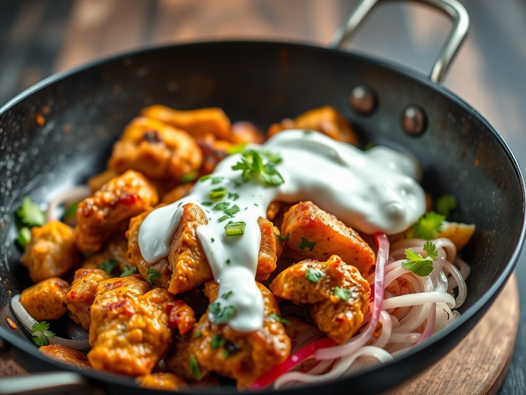 Indiase kip met garam masala en yoghurt, AI-gegenereerde illustratie