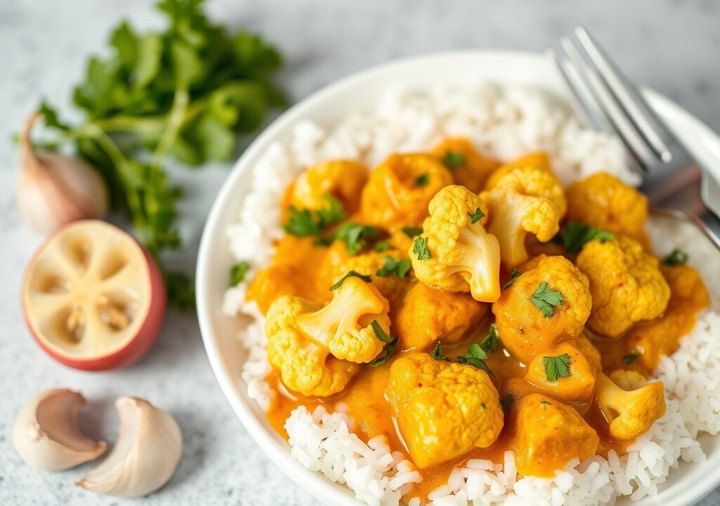Indische bloemkoolcurry, AI-gegenereerde illustratie
