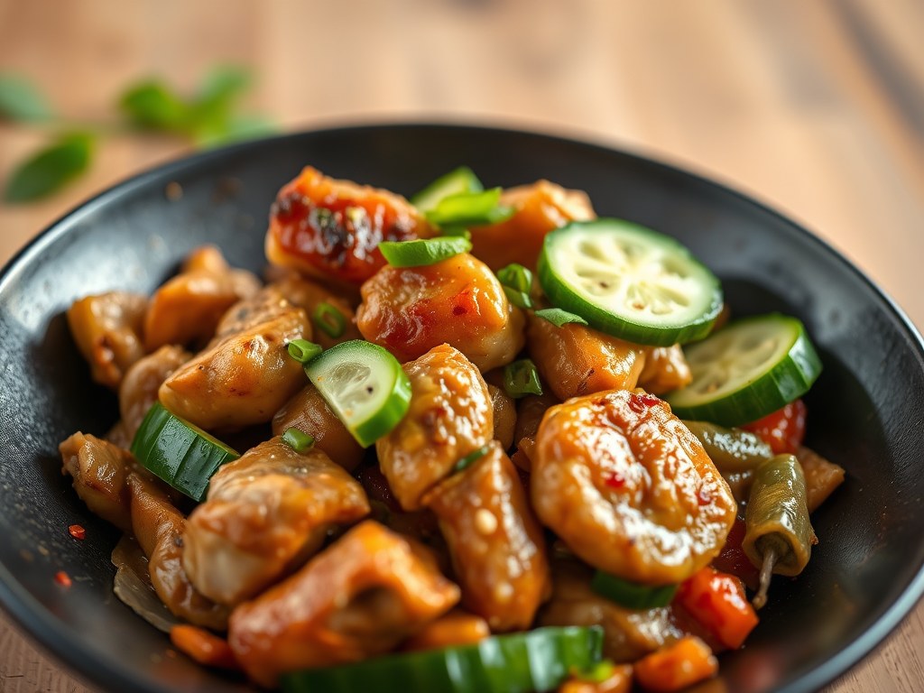 Indonesische roergebakken kipfilet, AI-gegenereerde illustratie