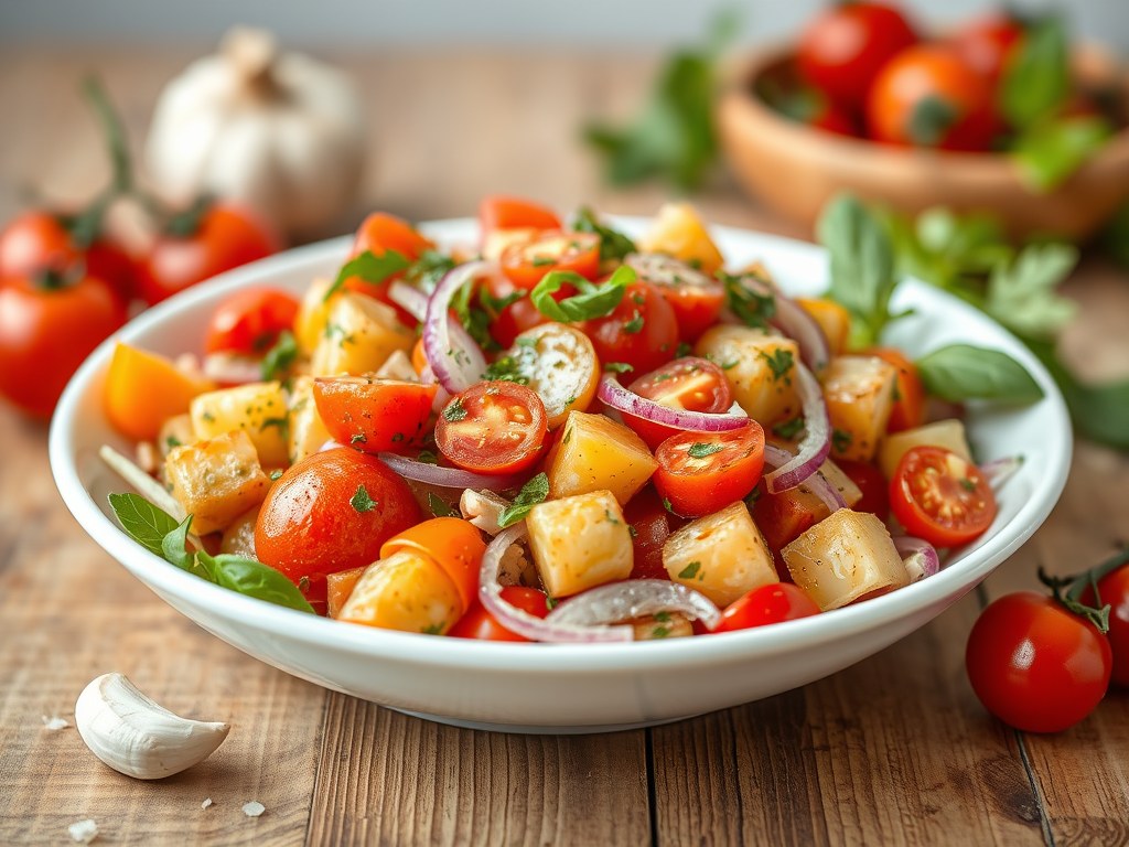 Insalata Panzanella – Toscaanse zomersla, AI-gegenereerde illustratie