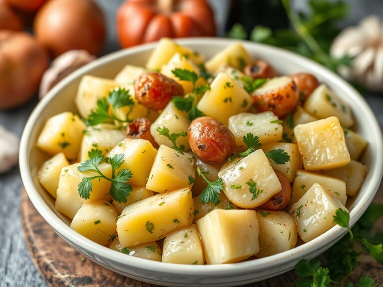 Italiaanse aardappelsalade met schapenkaas — AI-gegenereerde illustratie
