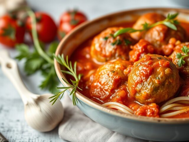 Italiaanse Gehaktballetjes in Tomatensaus — AI-gegenereerde illustratie