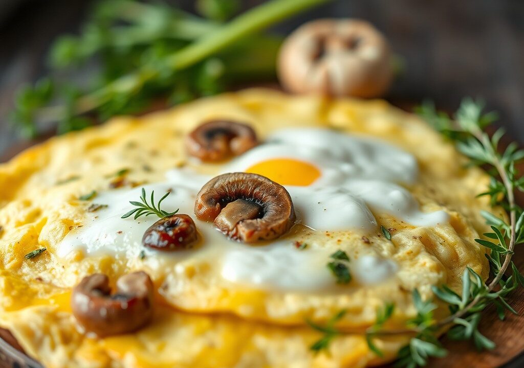 Italiaanse Omelet met Prei en Champignons — AI-gegenereerde illustratie