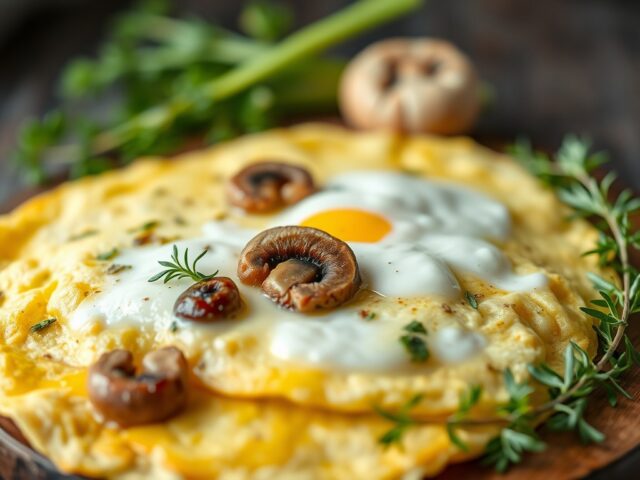 Italiaanse Omelet met Prei en Champignons — AI-gegenereerde illustratie