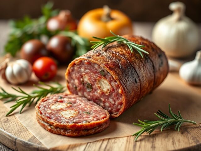 Italiaanse salami taart — AI-gegenereerde illustratie