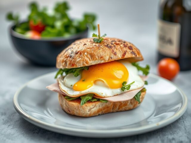 Italiaanse sandwich met Parmaham en rucola — AI-gegenereerde illustratie
