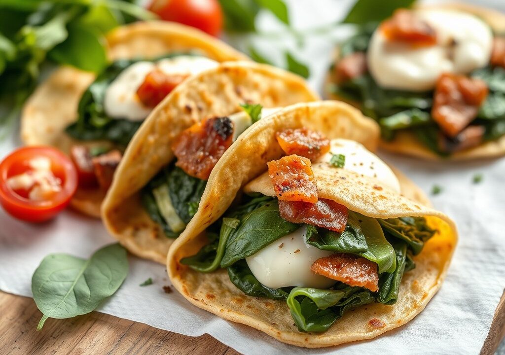 Italiaanse tortilla’s met spinazie en pancetta, AI-gegenereerde illustratie