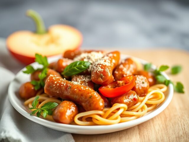 Italiaanse Worstjes met Paprika — AI-gegenereerde illustratie