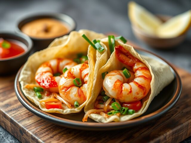 Japanse eierwraps met garnalen — AI-gegenereerde illustratie