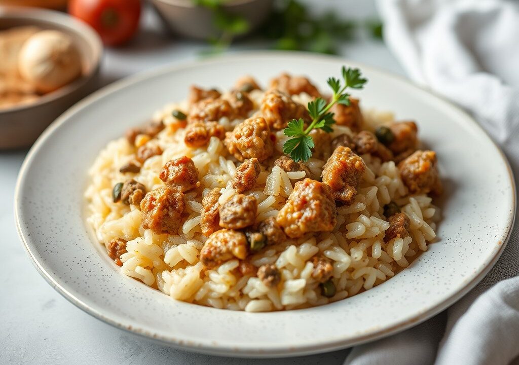 Kaas-Gehakt Risotto — AI-gegenereerde illustratie
