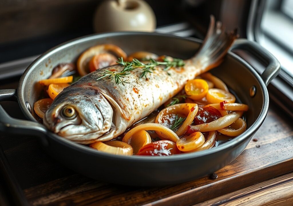 Kabeljauw in de oven met trappistenbier, AI-gegenereerde illustratie