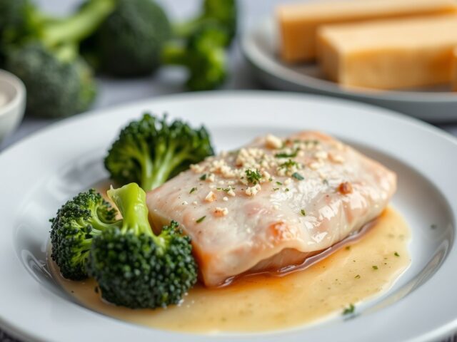 Kabeljauwfilet met broccoli — AI-gegenereerde illustratie