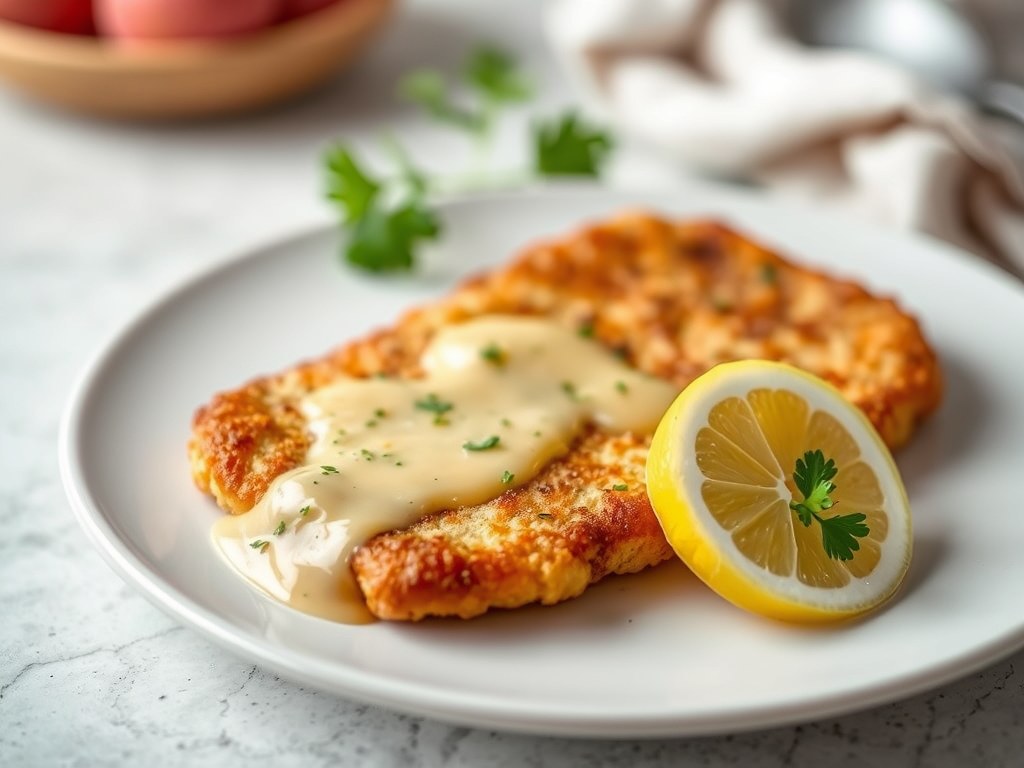 Kalfs-Schnitzel met Citroen Saus, AI-gegenereerde illustratie