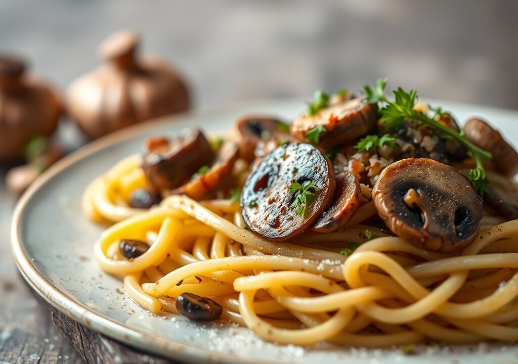 Kalfslapje met mosterd en champignons, AI-gegenereerde illustratie
