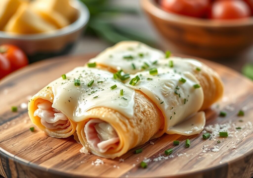 Kalfsrolletje gevuld met asperges, kaas en ham — AI-gegenereerde illustratie