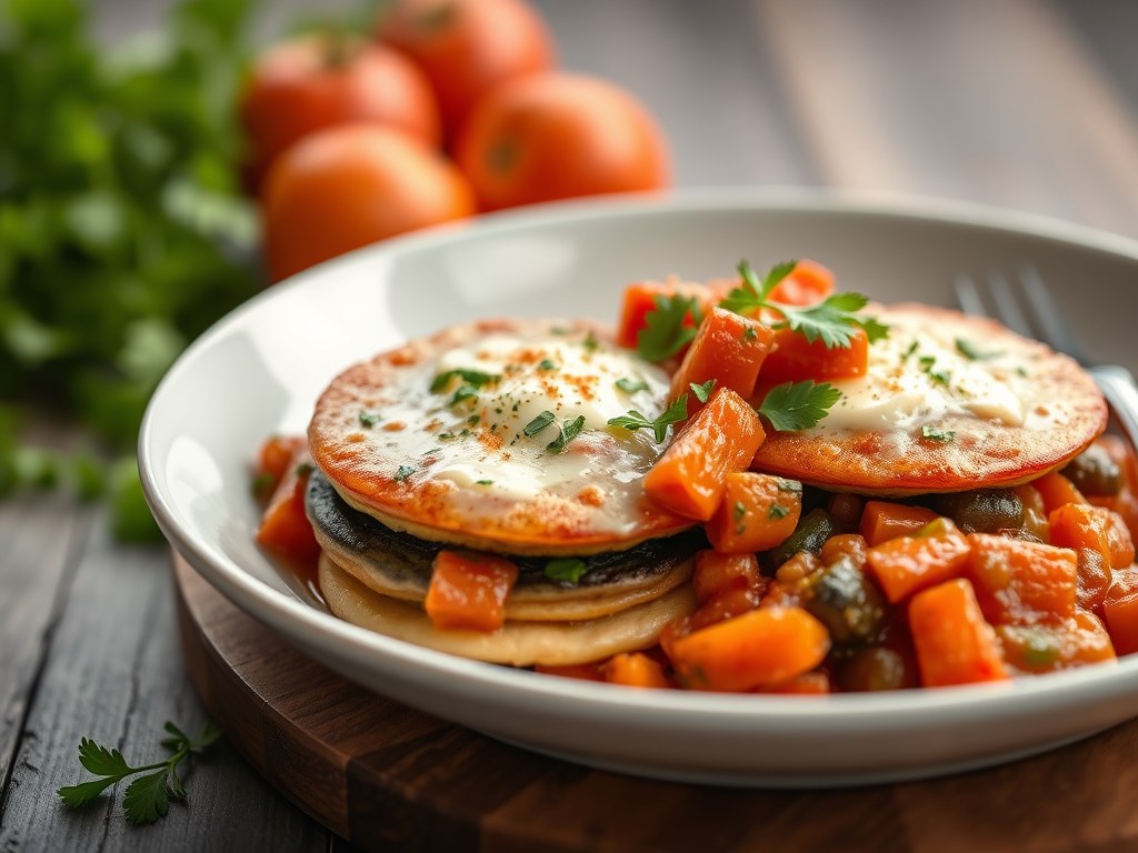 Kalkoenlapjes met salie en ratatouille, AI-gegenereerde illustratie