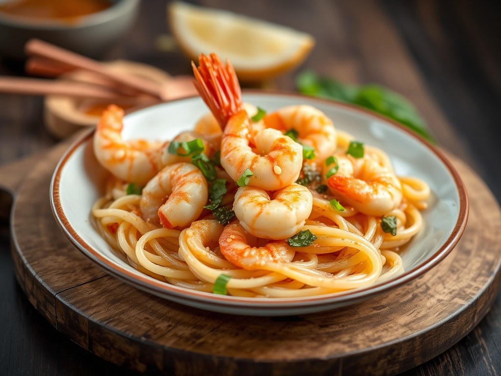 Katjang, Peultjes en Garnalen in Pasta, AI-gegenereerde illustratie