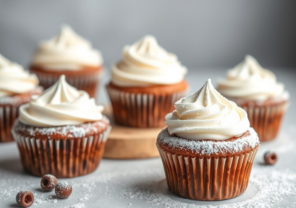 Kersen-rabarbercupcakes — AI-gegenereerde illustratie
