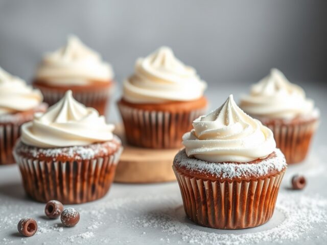 Kersen-rabarbercupcakes — AI-gegenereerde illustratie